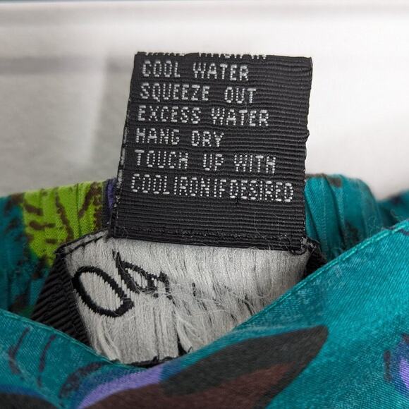 Vintage Green Tropical Jungle Palm Leaves Pattern Silk Maxi Skirt Elastic Waist - Picture 4 of 9